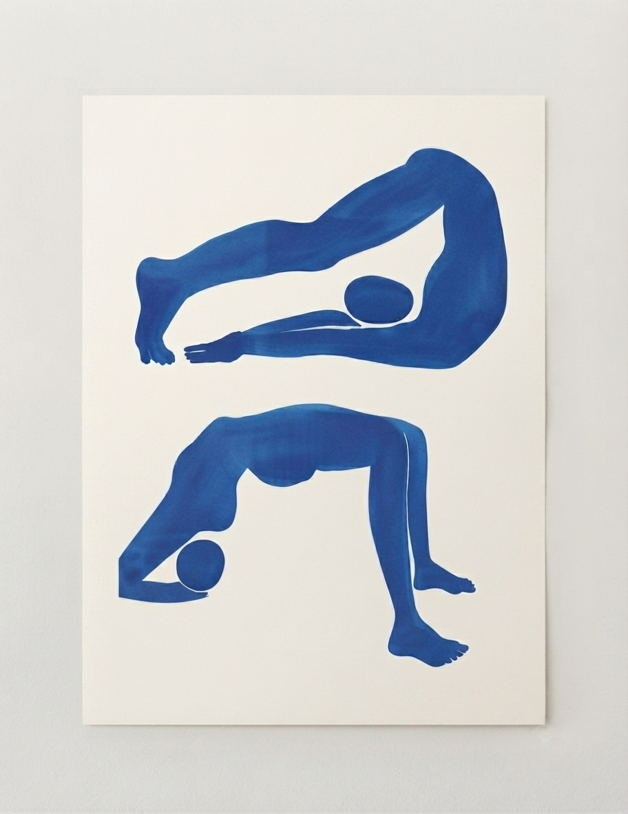 Contemporary Blue Abstract Figurative Wall Art Poster