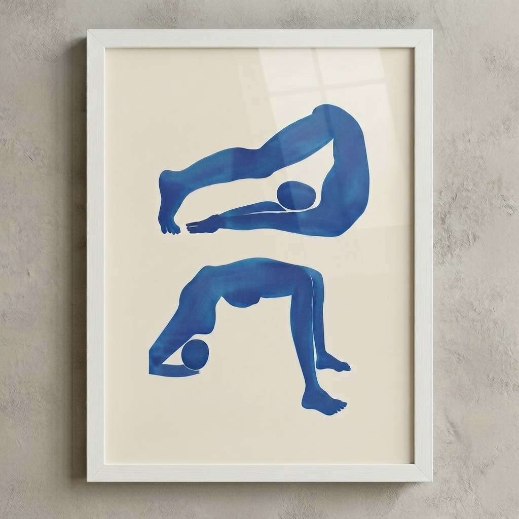 Contemporary Blue Abstract Figurative Wall Art Poster