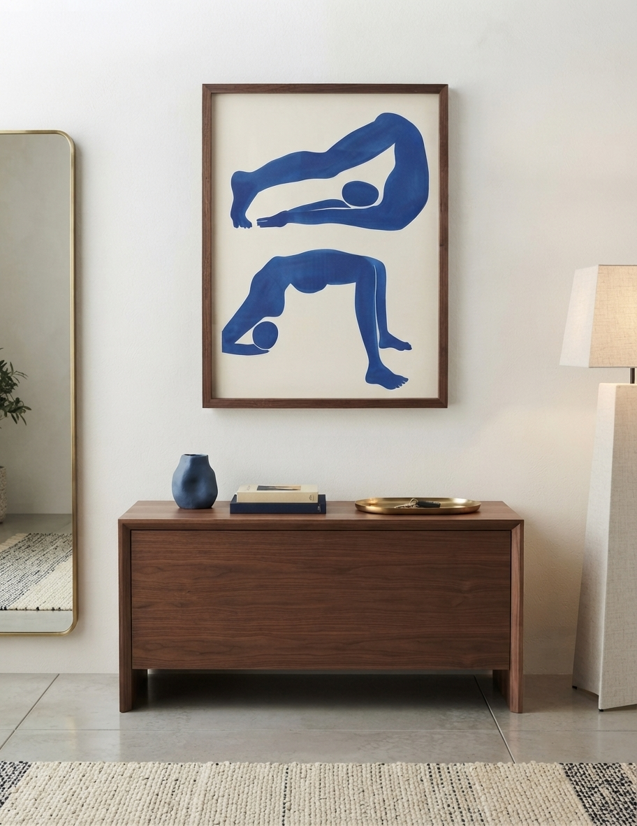 Contemporary Blue Abstract Figurative Wall Art Poster