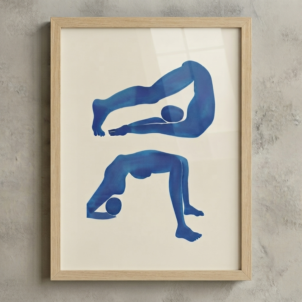 Contemporary Blue Abstract Figurative Wall Art Poster