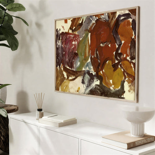 Lámina de arte abstracto en tonos cálidos y terrosos