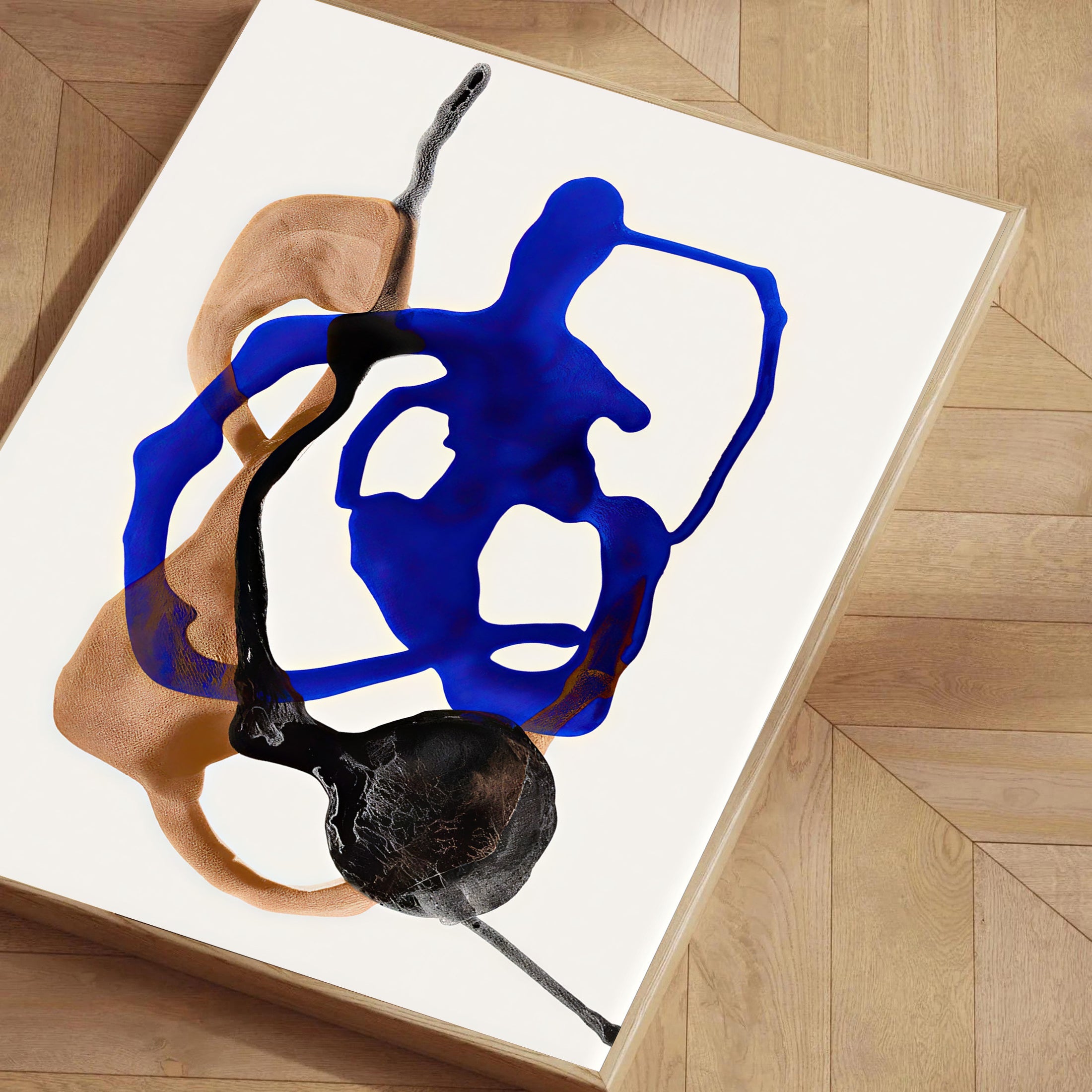 Modern abstract wall art print blue and neutral