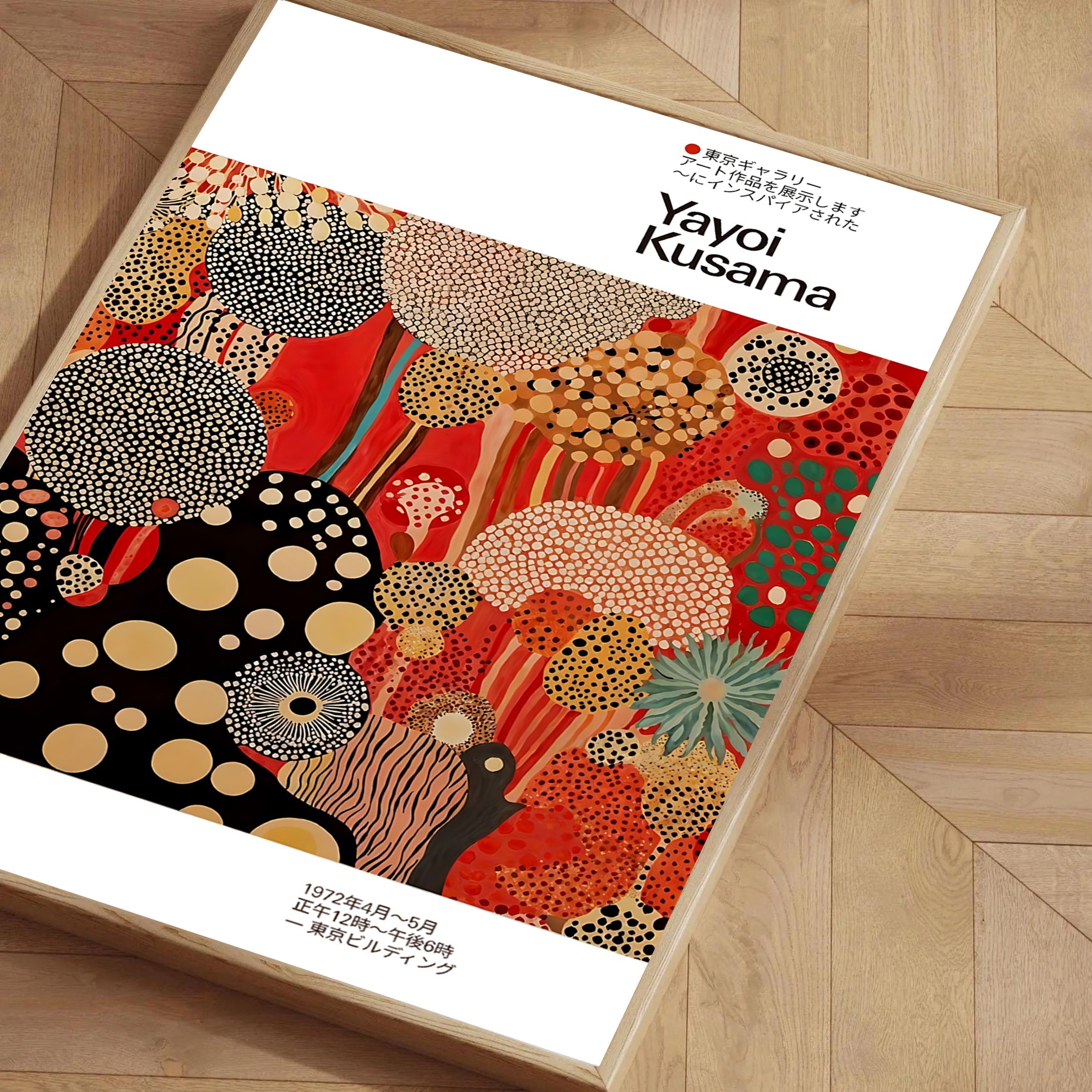 kusama style polka dot poster red and black