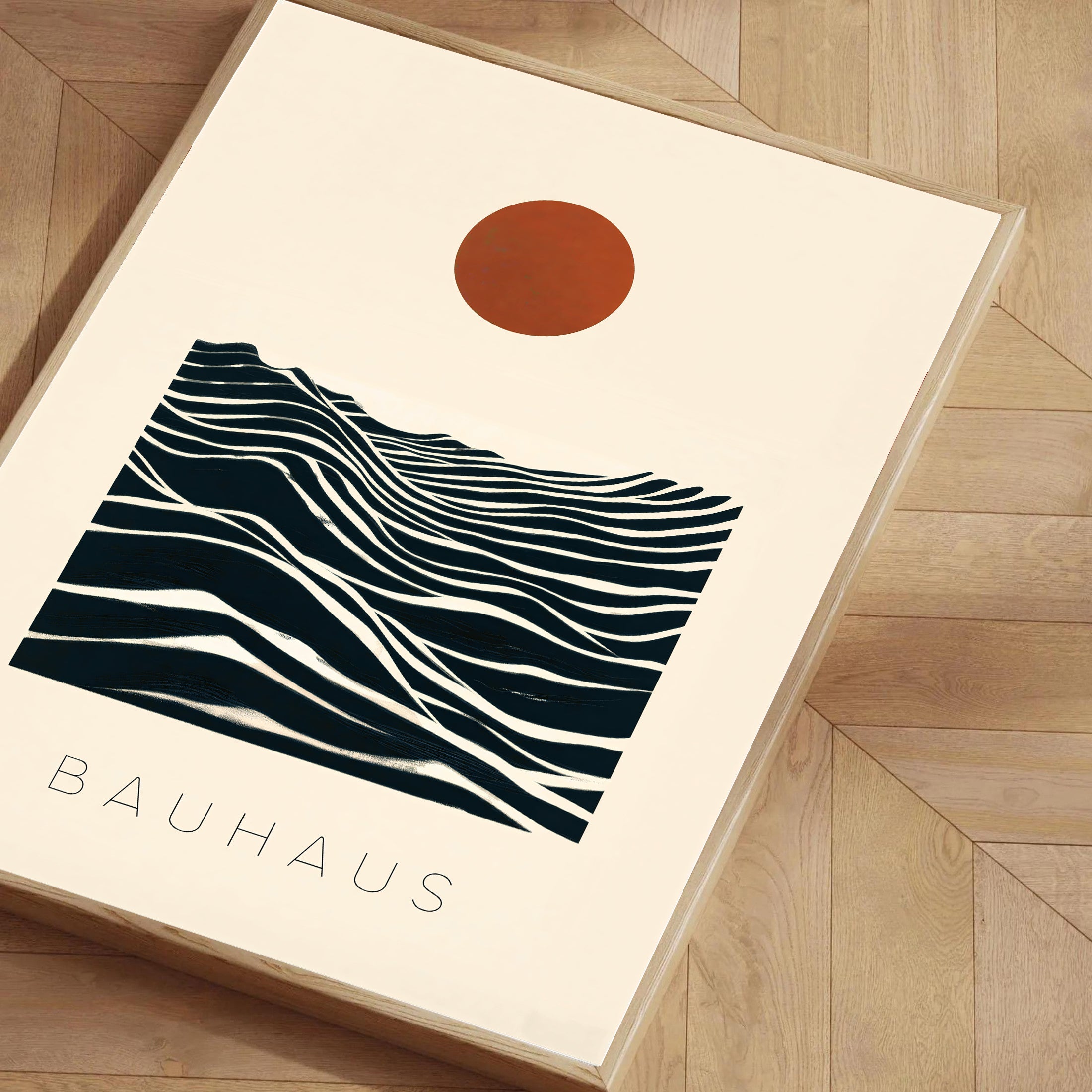 Bauhaus sun and waves abstract poster