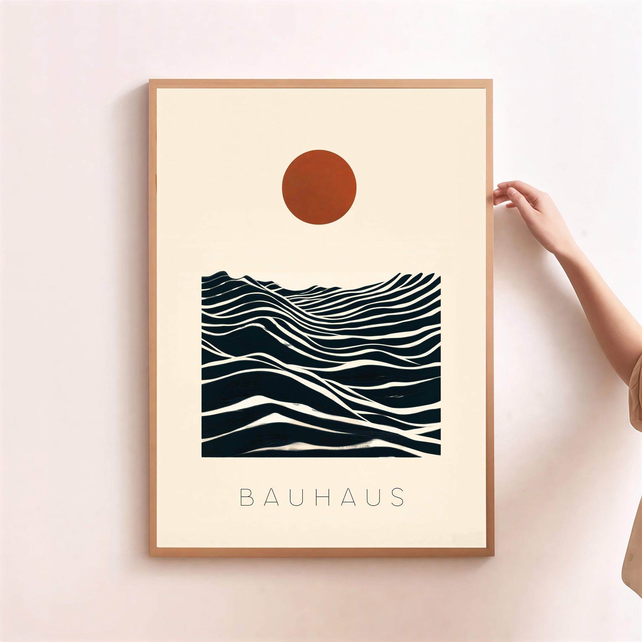 Bauhaus sun and waves abstract poster