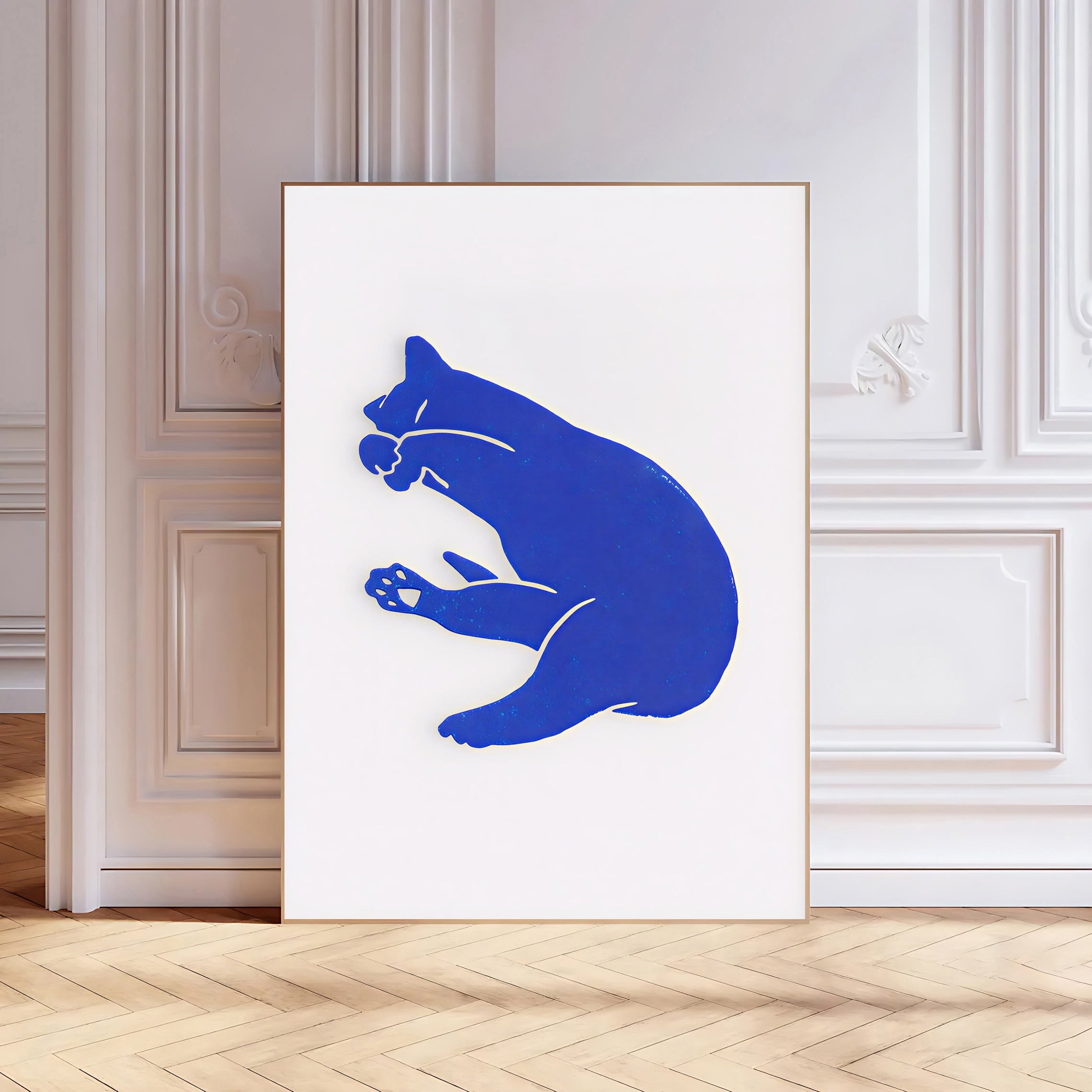 Minimalist blue cat wall art print