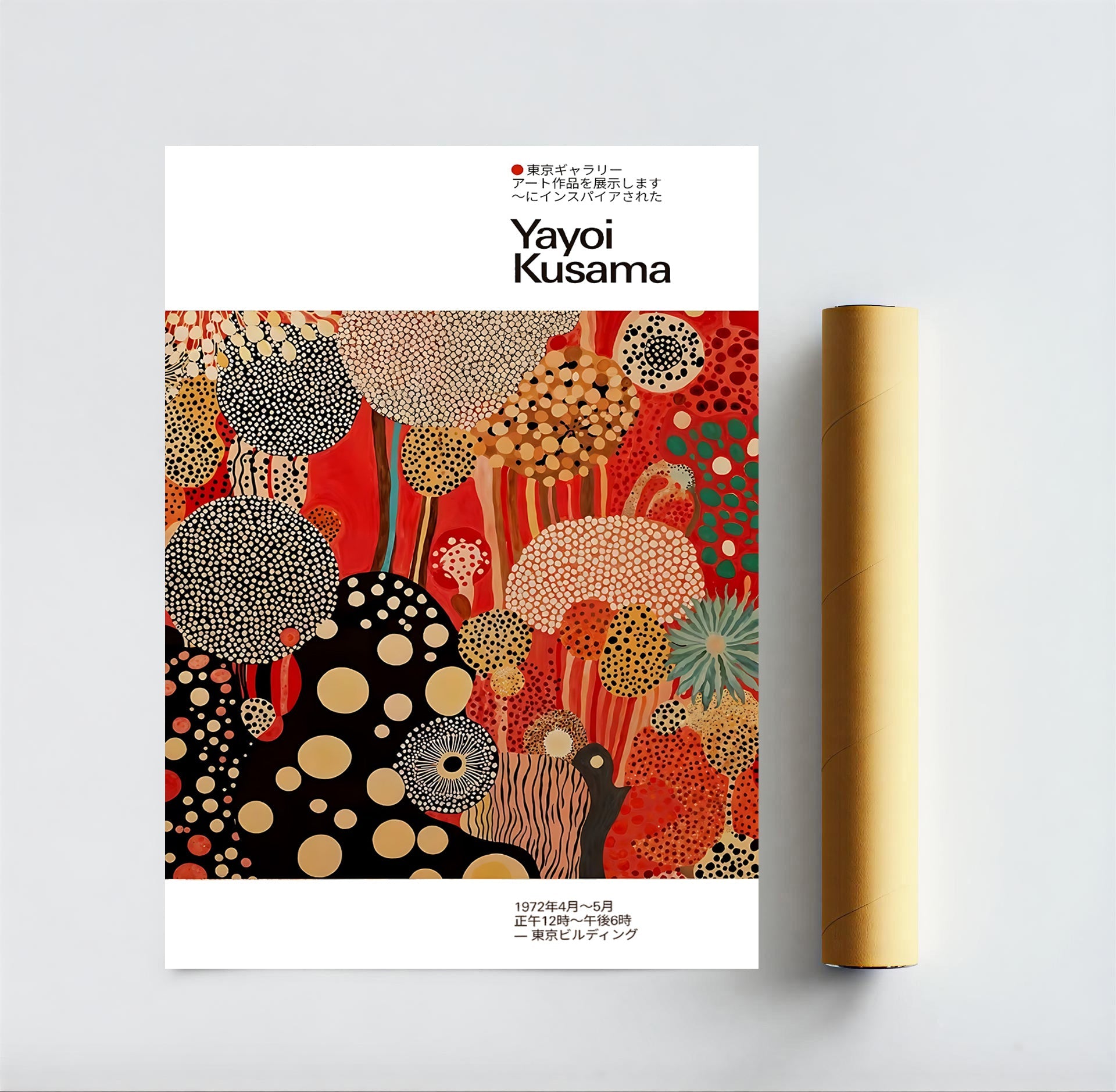 kusama style polka dot poster red and black