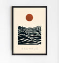 Bauhaus sun and waves abstract poster