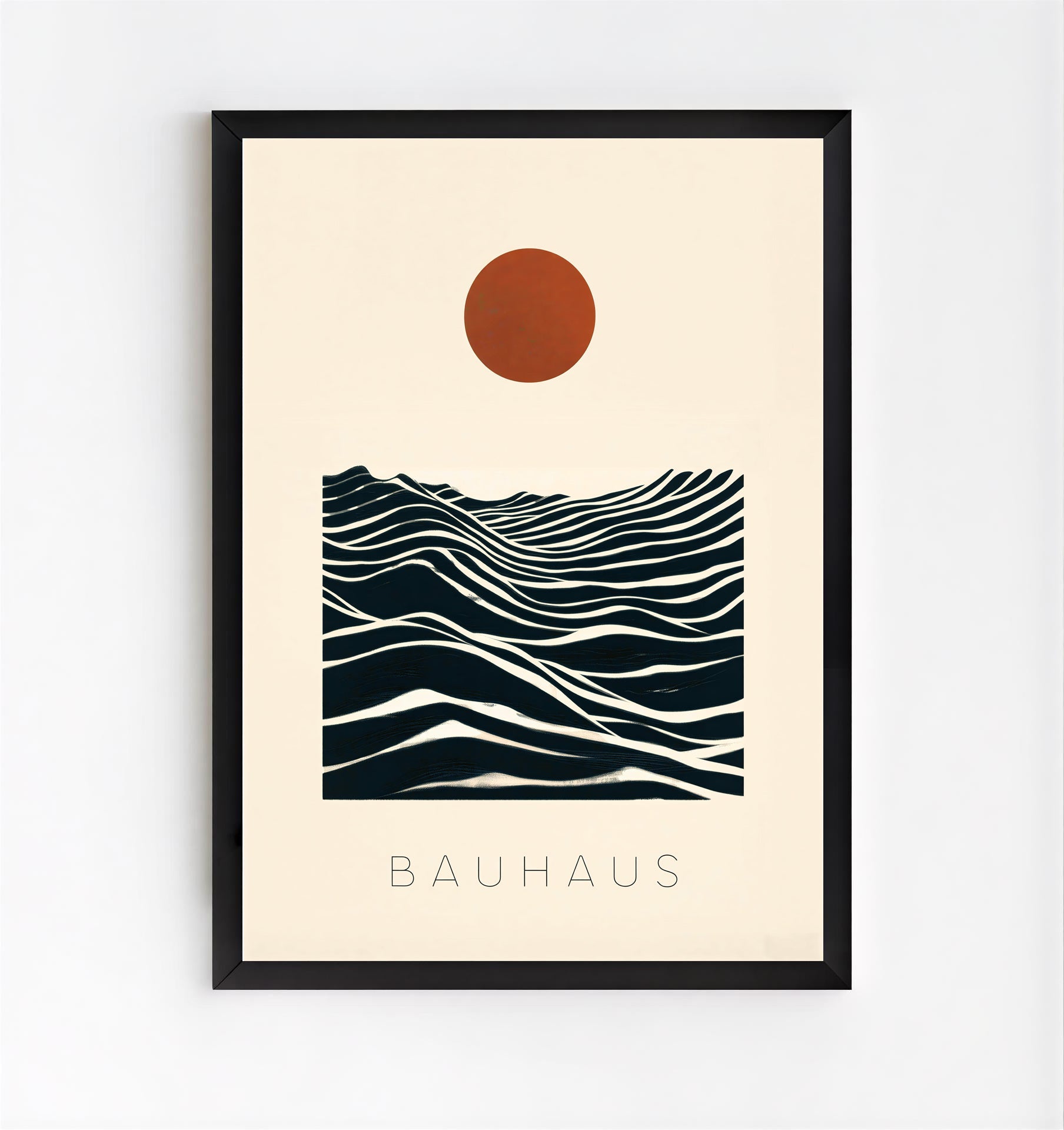 Bauhaus sun and waves abstract poster