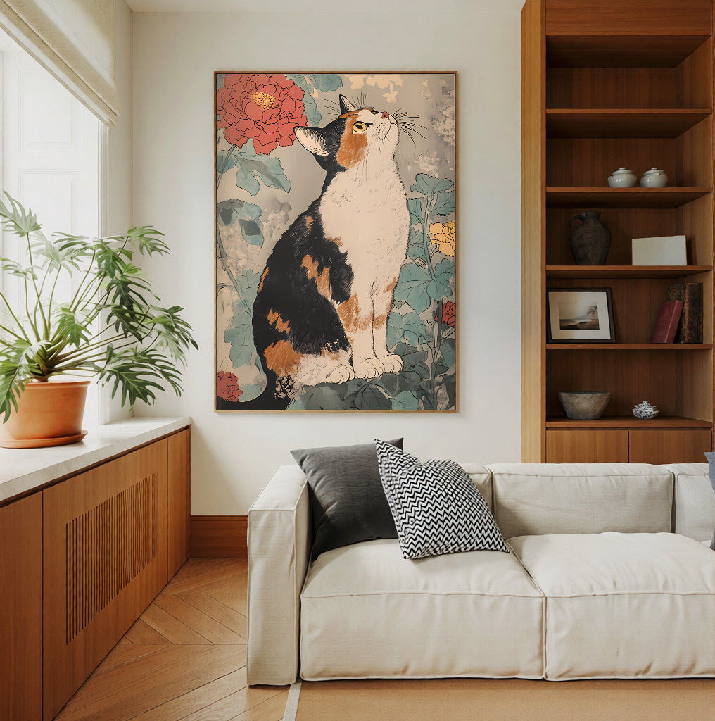 Vintage Japanese cat wall art print
