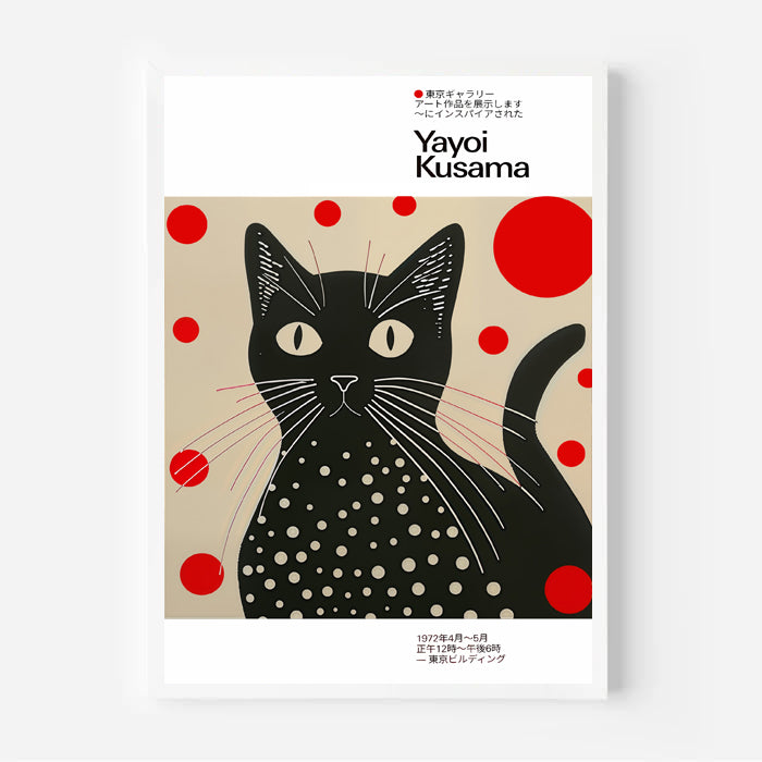 Yayoi kusama inspired black cat art print with polka dots