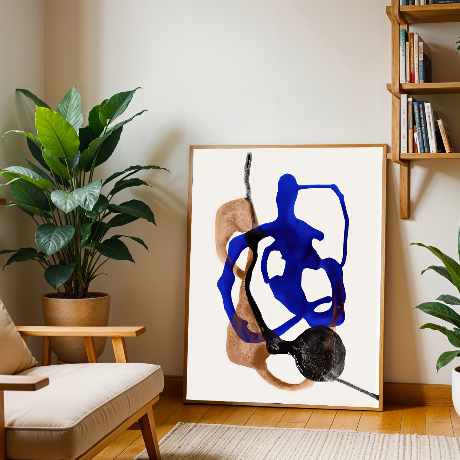 Modern abstract wall art print blue and neutral