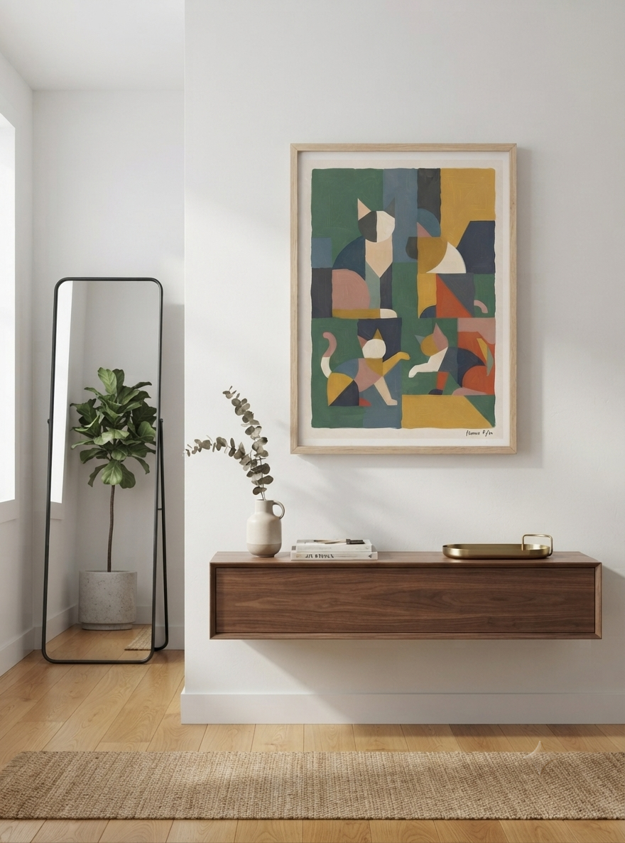 Mid-Century Modern Geometric Cat Acrylic Poster