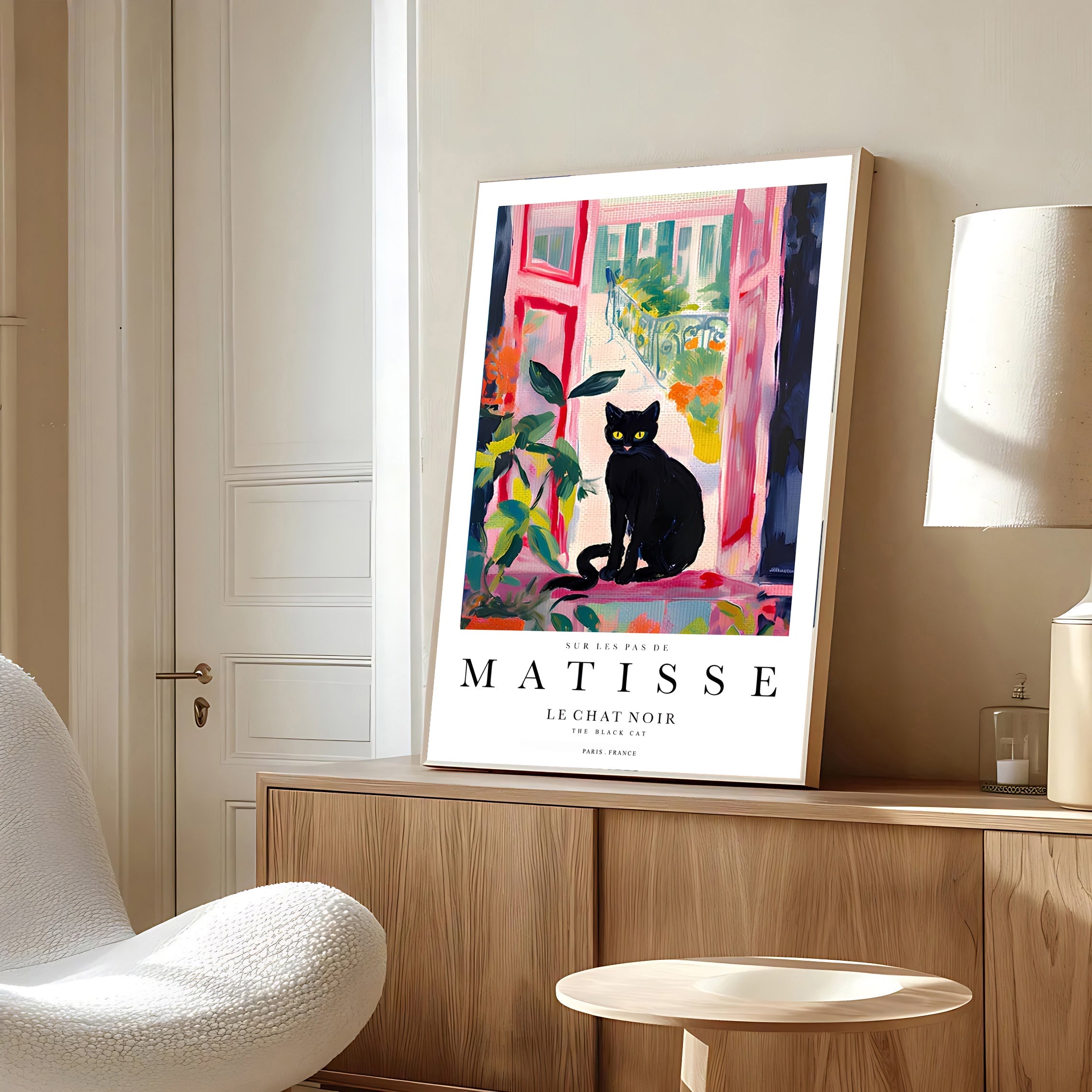 Matisse inspired black cat art print