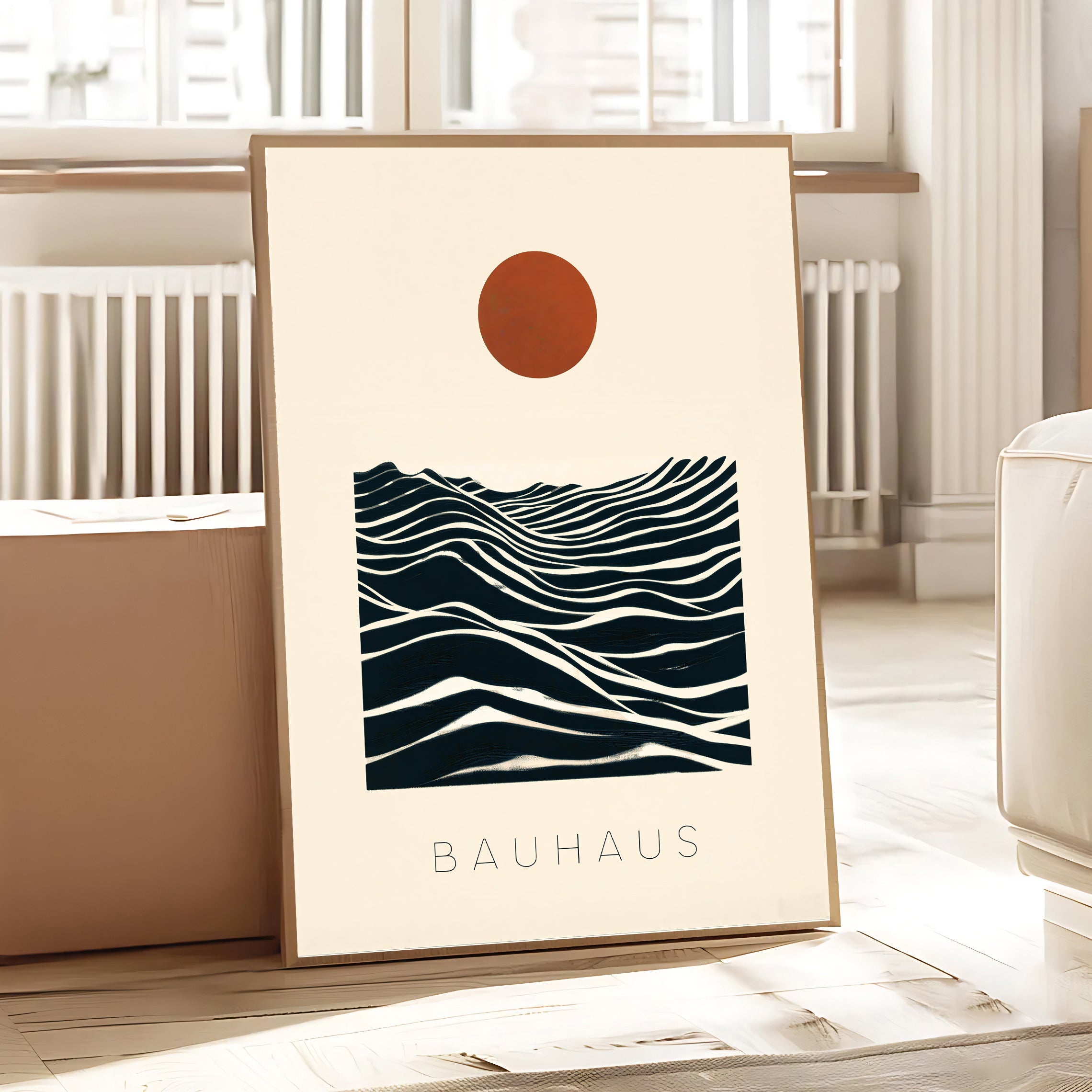 Bauhaus sun and waves abstract poster