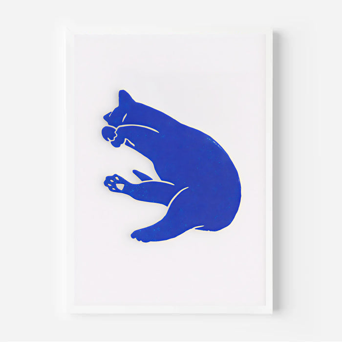 Minimalist blue cat wall art print