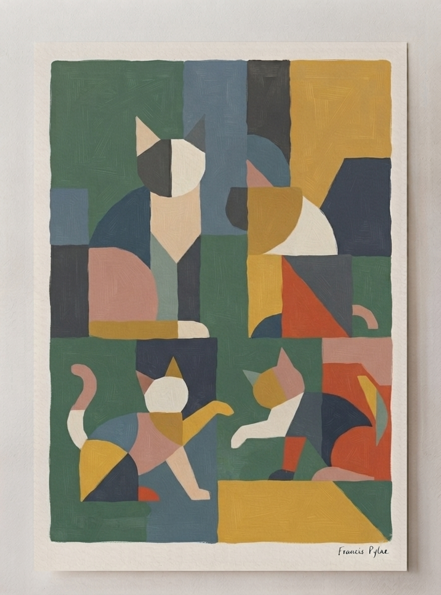 Mid-Century Modern Geometric Cat Acrylic Poster