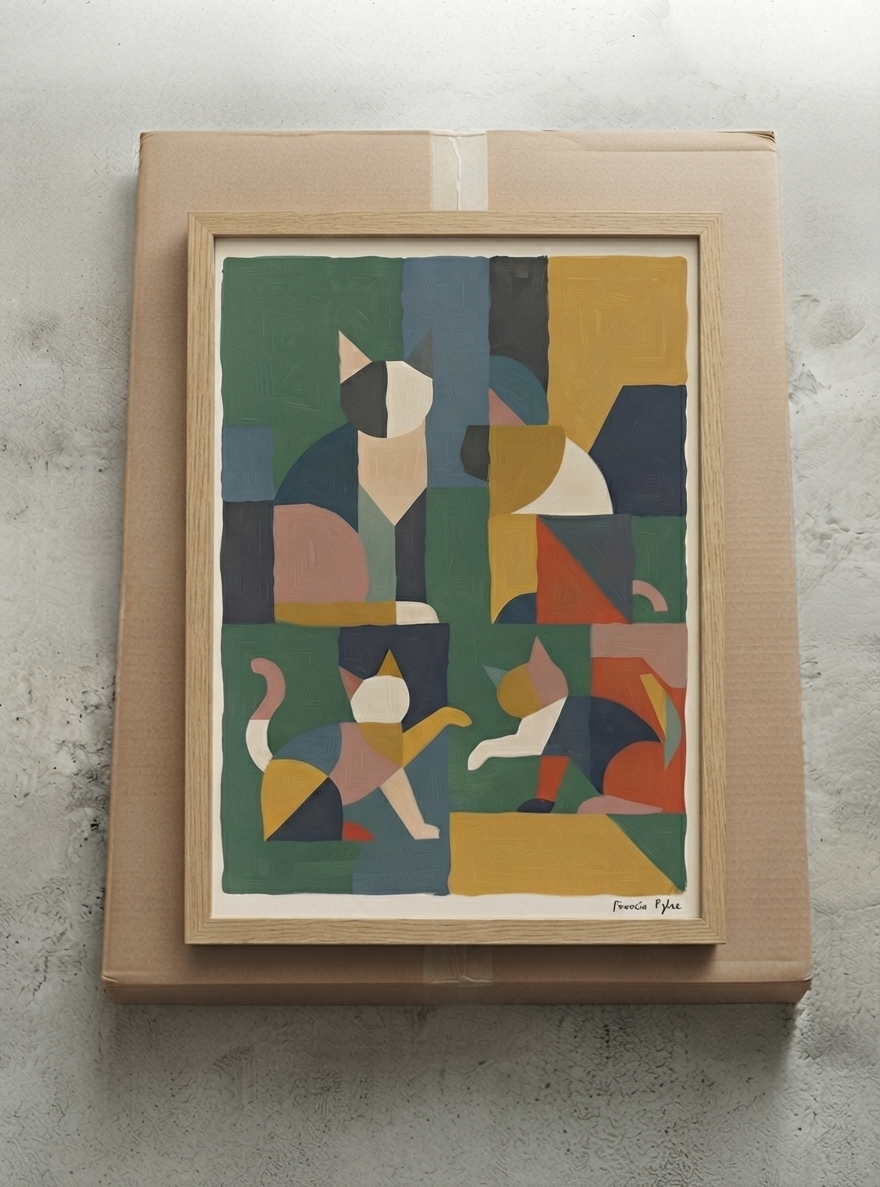 Mid-Century Modern Geometric Cat Acrylic Poster