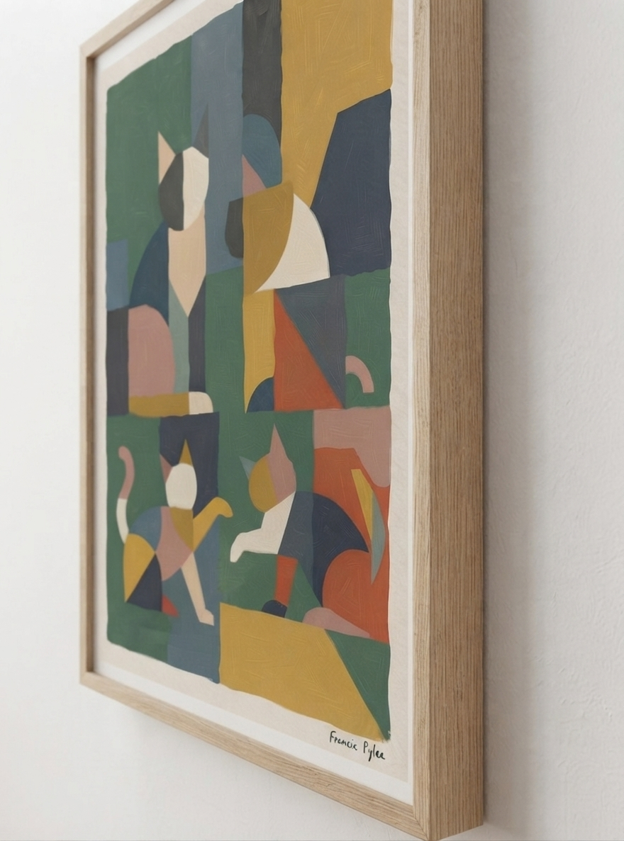 Mid-Century Modern Geometric Cat Acrylic Poster